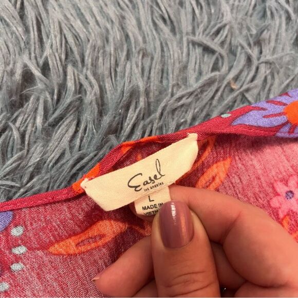 Anthropologie Easel Red Scarlet Floral Print Boho Flowy Kimono Size L - Picture 3 of 6